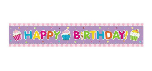 Cartel Metalizado Jumbo Happy Birthday Cupcakes Pack X 1 Und