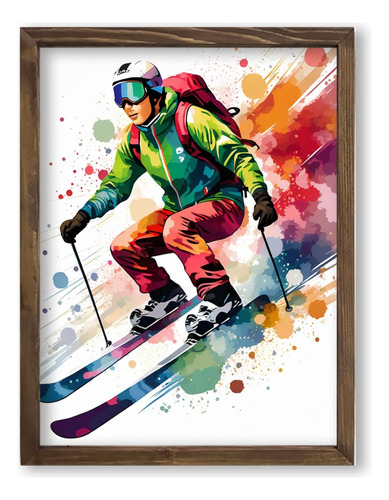 Arte De Acuarela De Esquiador Descendente Esquí Alpino...