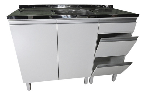 Balcão De Pia Cozinha Mdf Sem Tampo 4 Portas 1gaveta Montado