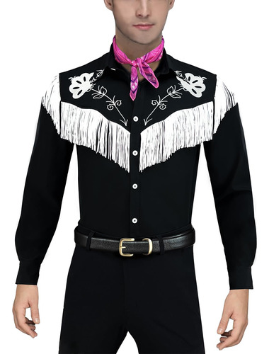 Disfraz De Vaquero Negro Xl Camisa De Flecos Pelicula Barb