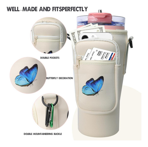 Butterfly Water Bottle Carrier Bag With Phone Pocket For Sta