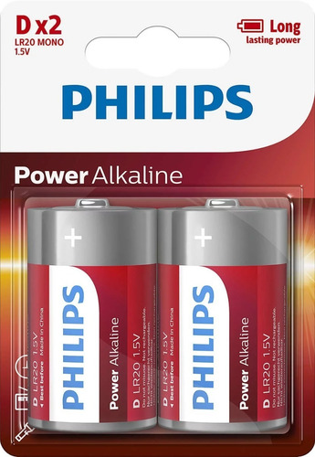 Imagen 1 de 1 de Pack X2 Pila Alcalina Philips Tamaño D. Gran Canal.