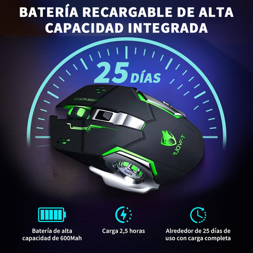 Mouse Inalámbrico Bluetooth Recargable Gamer Ergonomico 2.4g Color Negro