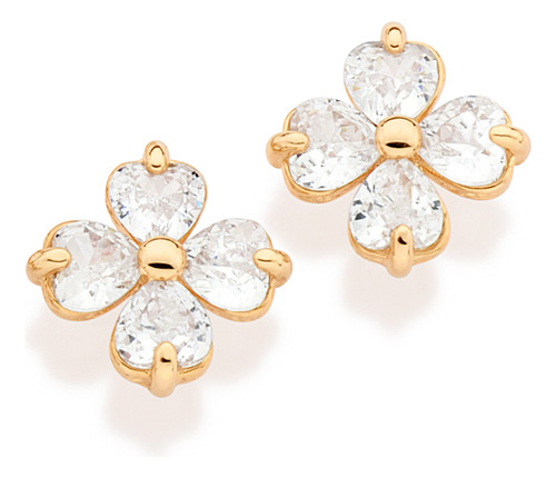 Brinco Flor Rommanel Com Zircônia Banhado A Ouro - 527193