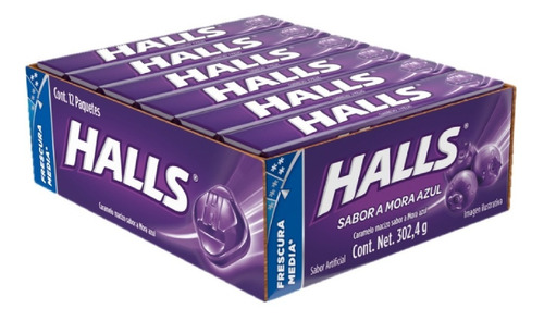 Halls Moradas Sabor Mora Azul Caja 12pz Tubo Caramelo Macizo