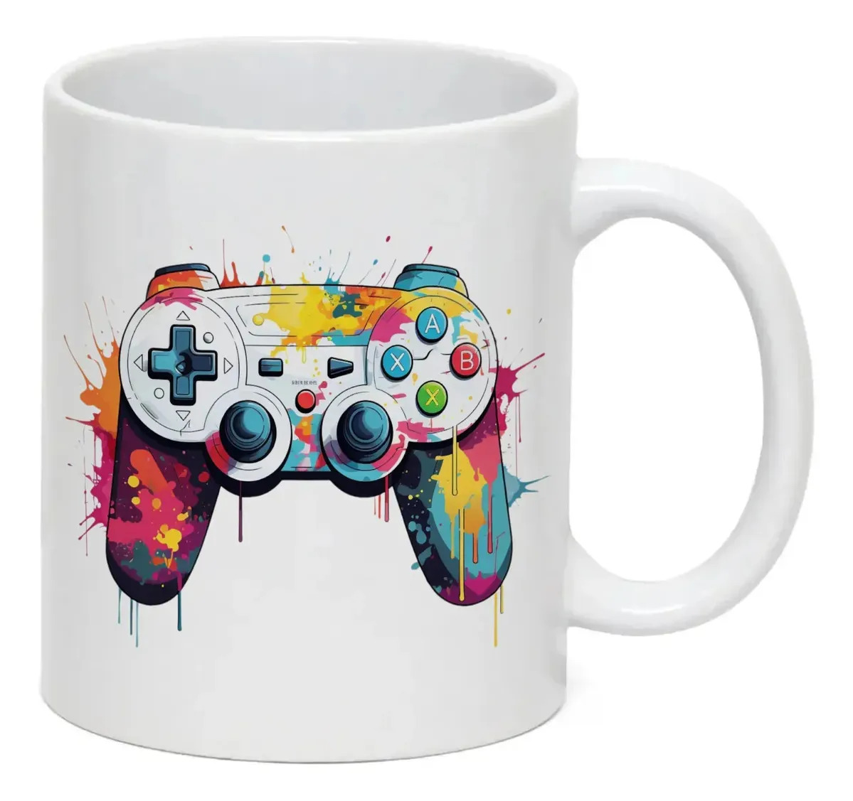 Caneca Branca Porcelana Controle Video Game Splash Colorido Branco Controle Video Game Splash Colorido