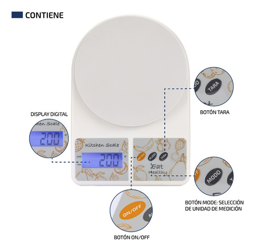 Imagen 9 de 10 de Balanza Electronica Digital Cocina 10 Kilos Alta Precisión Capacidad máxima 10 kg Color Blanco