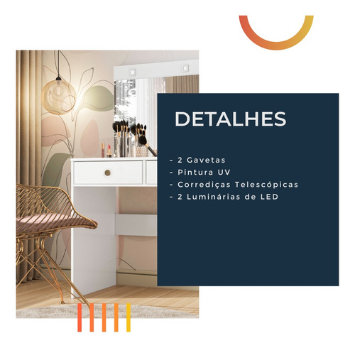 Tocador Ideal Moval para vestidor con espejo LED, 2 cajones, color blanco