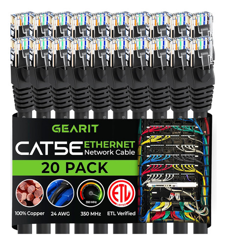 Gearit, Paquete De 20, Cable De Conexion Ethernet Cat5e D...