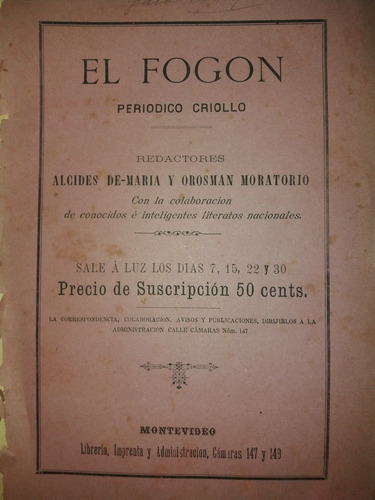 Periodico El Fogon Año I Numero 1 De 1895 De Maria Moratorio