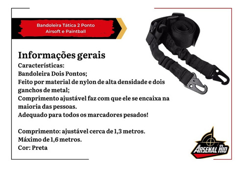 Bandoleira Tática 2 Ponto Airsoft Paintball Elástico Forte