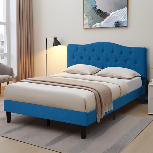 Base De Cama Queen Tapizada Con Cabecera Ajustable Y Listone