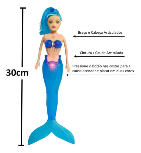 Boneca Sereia + 2 Sereia Pequena Com Luz Brinquedo Infantil