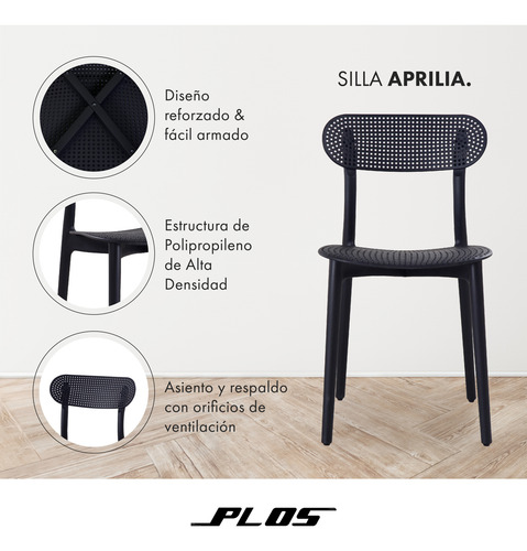 Silla Comedor Terraza Bar Cocina Aprilia Set X4 Plos Negro