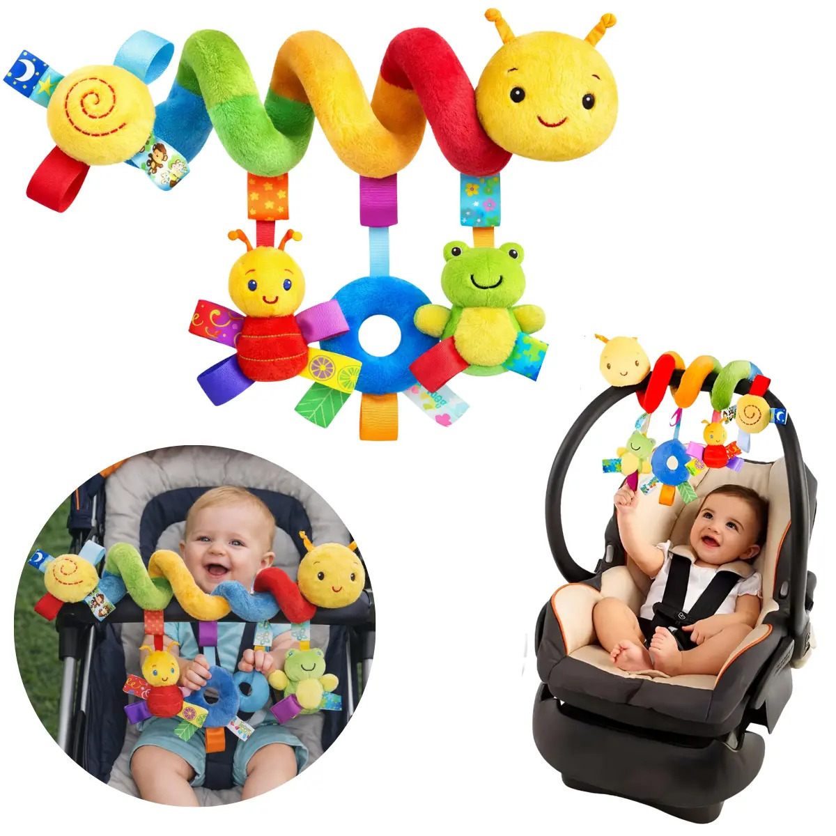 Móbile Centopeia Em Espiral Bebe Para Carrinho, Berço Com Chocalho Multisensorial 1ª Infância Bebê Conforto Marca D Dose