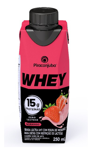 Piracanjuba Whey Zero Lactose 15g Sabor Morango 250ml