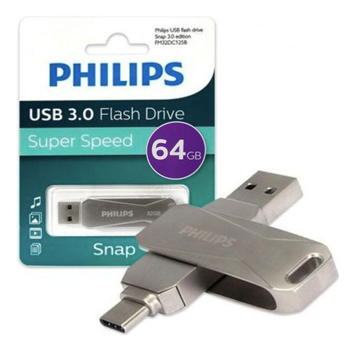 Pendrive Philips Snap 64gb Tipo C 3.0 A Usb Gris