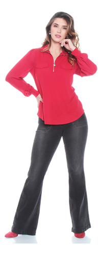 Blusa Wados Solida Scote V Con Cierre En Bolsillos