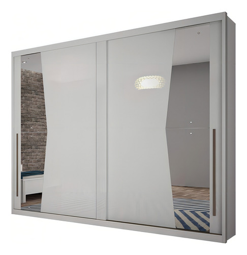 Guarda Roupa Casal Com Espelho 2 Portas De Correr Geom Fd Cor Branco