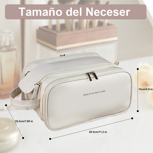 Hanerdun Cosmetiquera Neceser De Viaje Estuche De Maquillaje Color Blanco Diseño De La Tela Lisa