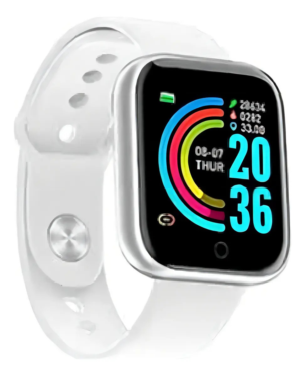 Relogio Smartwatch D20 App Fit Pro Monitoramento De Saúde Caixa Prateado Pulseira Branco