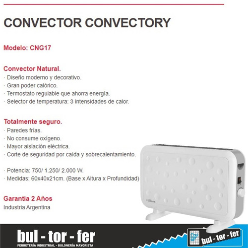 Imagen 2 de 8 de Convector Calefactor 2000w Liliana Cng17 Estufa