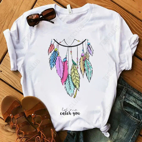 Camiseta De Mujer Con Cuello Redondo Y Manga Corta Con Estam