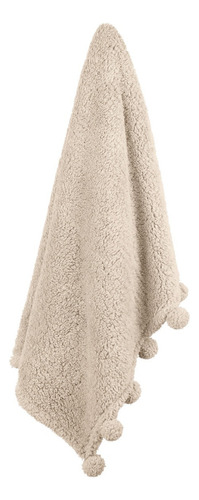 Frazada De Borrega Con Pompones - Esquimal Color Miel (beige)