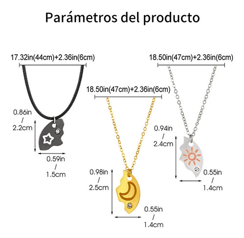 3 Collares Sol Luna Estrella Mejores Amigos Hijos Padres Negro