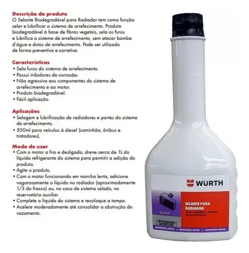 Selante Para Radiador Würth 500ml Orgânico - Garrafa 1 Unid.