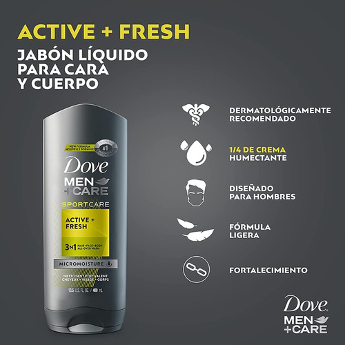 Dove Men+care Jabon Líquido Corporal Active Fresh 400ml