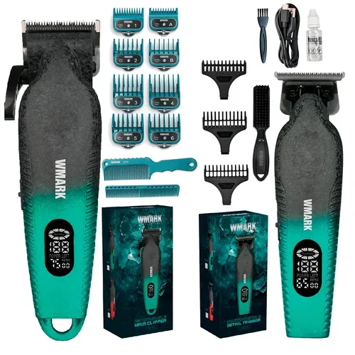 Kit Wmark Cortadora De Pelo Con Display Led Ng-7005 + Trimmer Inalámbrica 6500 Rpm Verde