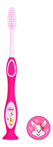 Escova Dental Infantil +3a Cerdas Macias Com Ventosa Chicco Cor Rosa