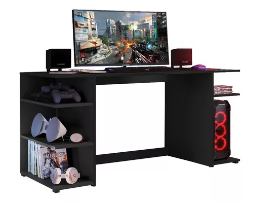 🔥Mesa escritorio PC ideal trabajo gamer con estante pasacables y detalle  de maderas de costado #mueblespersonalizados…