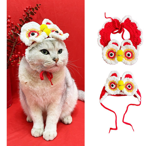 Conjunto De Gorro Y Bufanda Con Forma De León Para Gato Y