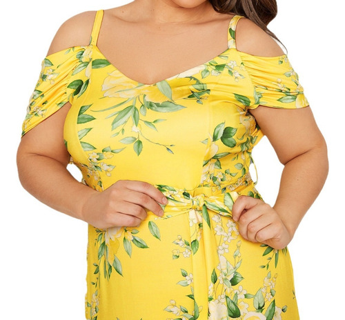 Faldas Largas Elegantes De Cuello Redondo Floral Talla Grand