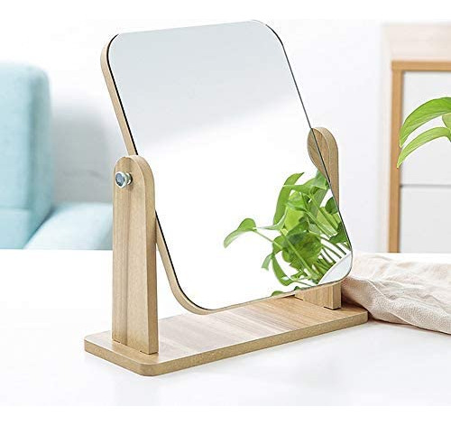 Espejo De Escritorio, Espejo De Madera 360 Grados Portátil Y