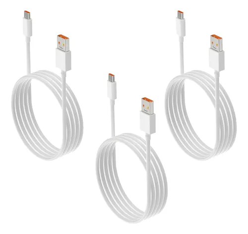 Cable Carga Rápida 6a 120w Pack X3 Transmisión De Datos Blanco