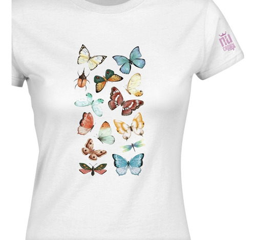 Camiseta Estampada Mariposas Escarabajo Inp Dama Mujer Idk 