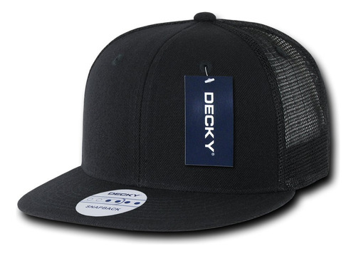 Decky Gorra De Camionero Plana De 6 Paneles, Color Negro