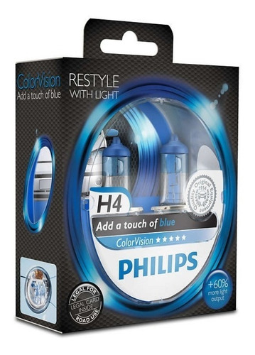 Lampara Philips 12v 60/55w H4 P43 Color Vision Azul Pack X2