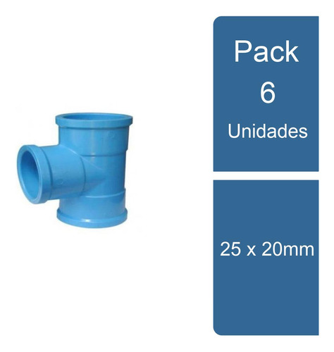 Pack 6 Tee Reducción Pvc Hidráulico So 25 X 20mm Pvc