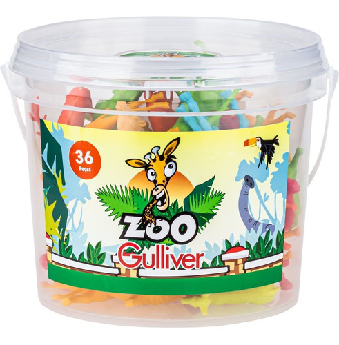 Miniatura Colecionavel Zoo Balde 36pcs