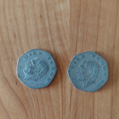 Moneda Mexico Hidalgo Diez Pesos 1976 Haxagonal (Usado)