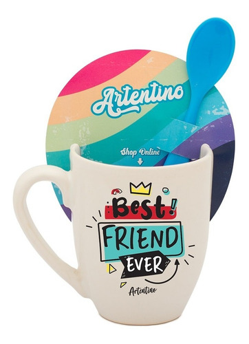 Imagen 1 de 5 de Taza Jarro Cerámica Café Cuchara Regalo Día Del Amigo Amiga