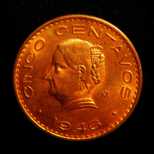 Moneda 5 Centavos 1946 Josefa Grande Cobre Brillo Original