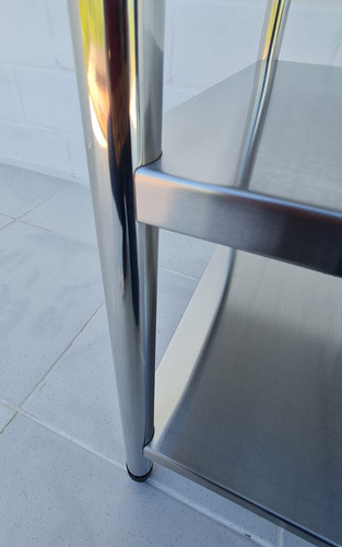 Mesa Bancada 130x40 Aço Inox 2 Prateleiras Com Espelho