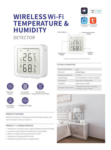 Tuya Wifi Smart Digital Higrómetro Inalámbrico De Temperatur