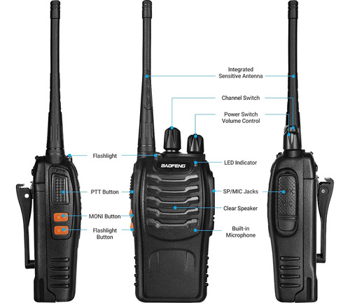 Radio Bidireccional Uhf Recargable Con Auriculares Paquete D