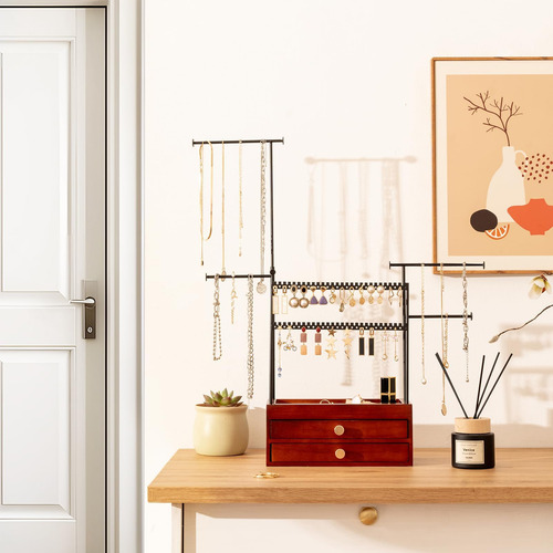 Procase Organizador De Joyas Joyero De Madera Con 2 Cajones